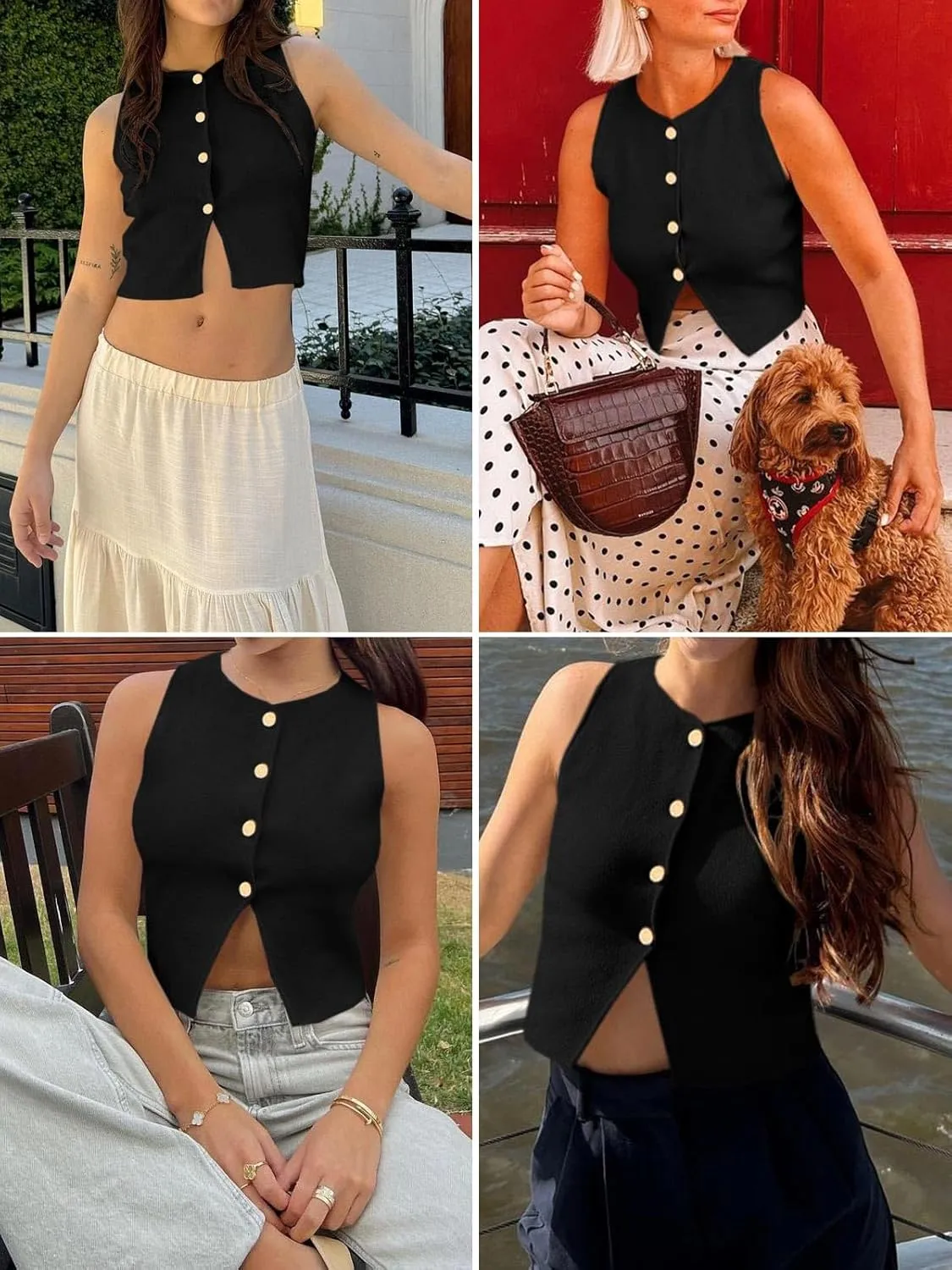 Saodimallsu Womens Sleeveless Cropped Sweater Vest Summer Trendy Knit Crop Tank Tops Crewneck Button Y2K Going Out Top