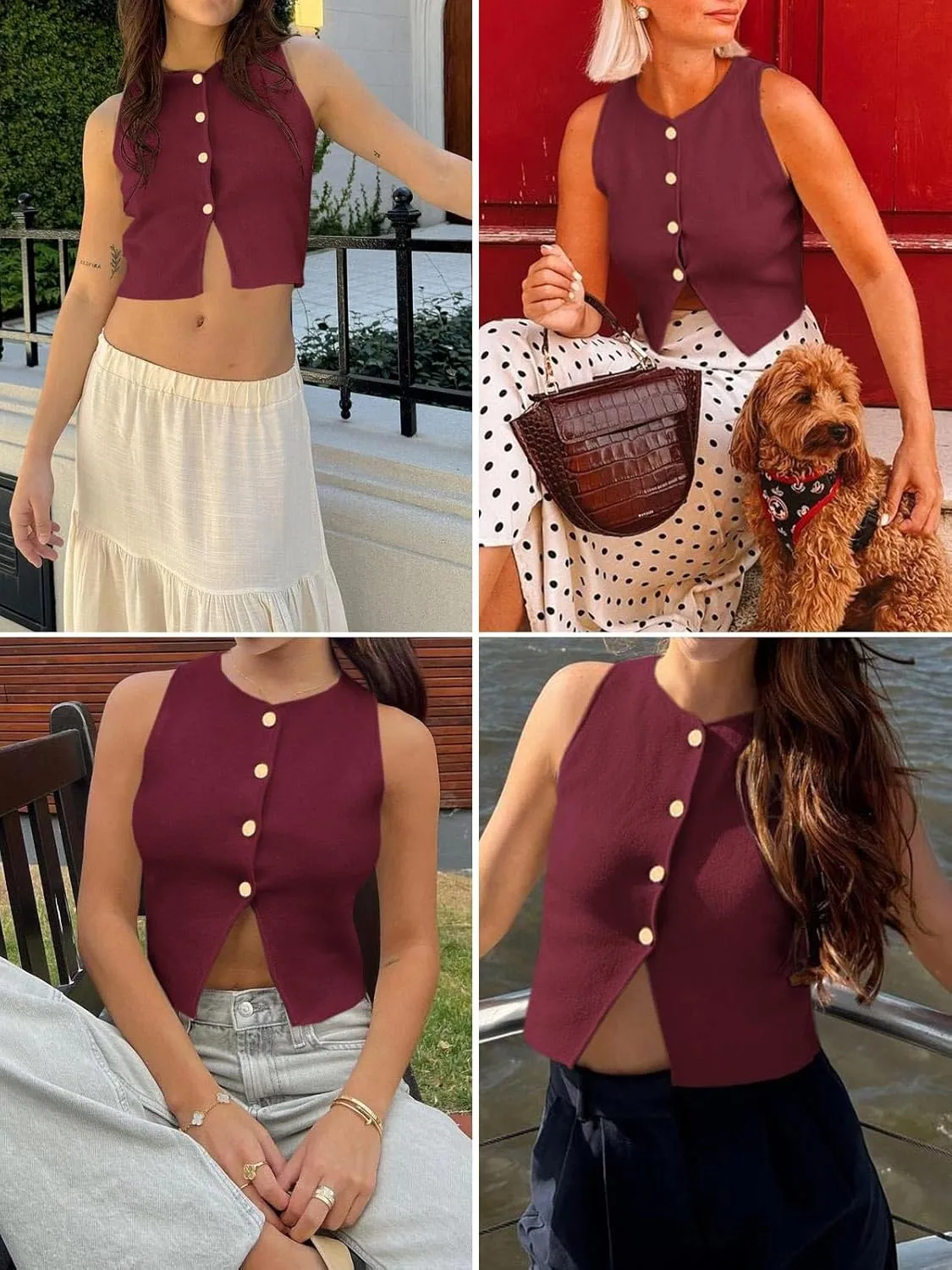 Saodimallsu Womens Sleeveless Cropped Sweater Vest Summer Trendy Knit Crop Tank Tops Crewneck Button Y2K Going Out Top