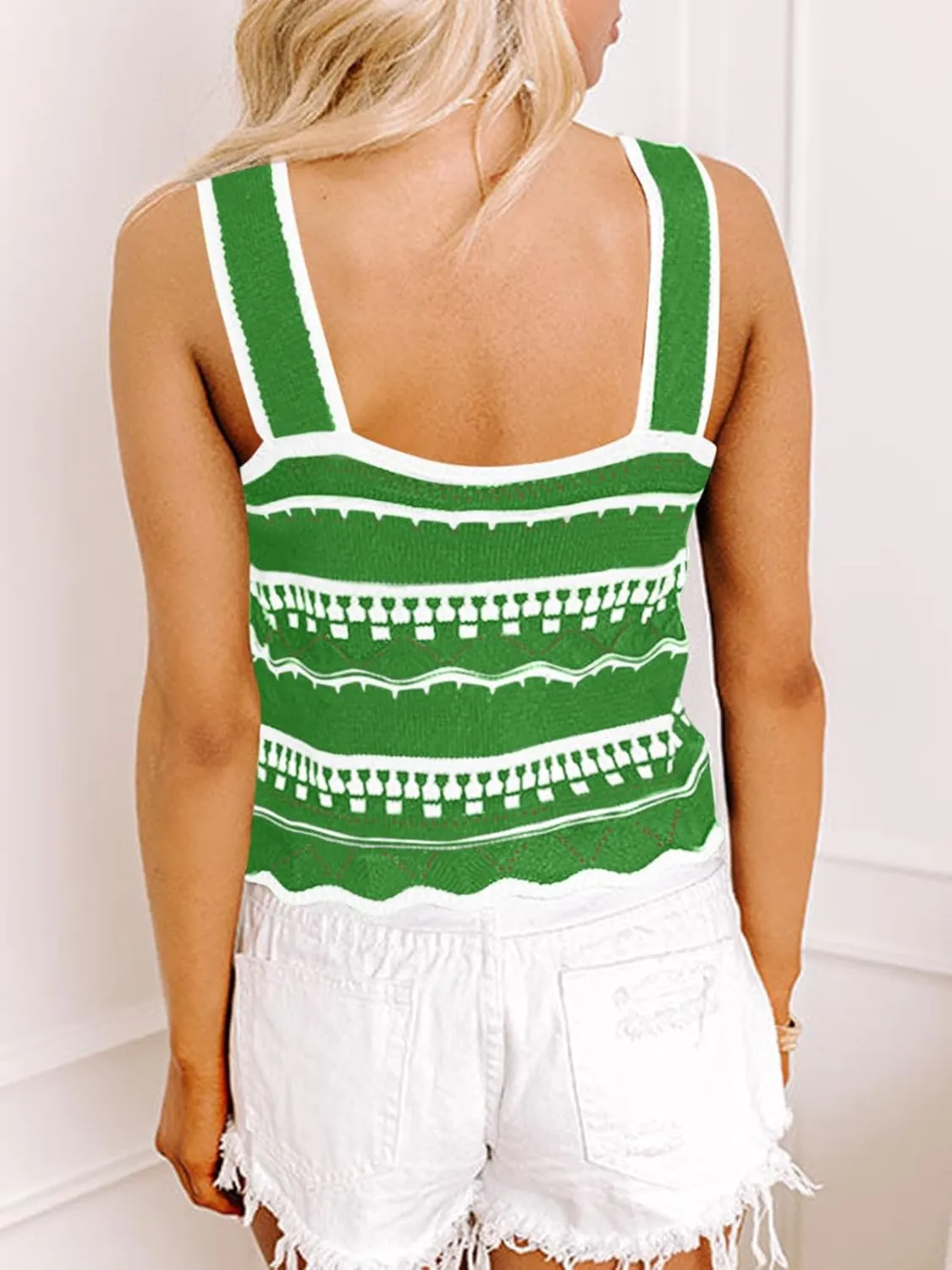 Saodimallsu Womens Striped Crop Tank Top Summer Sleeveless Square Neck Going Out Sexy Y2k Knit Slim Sweater Vest