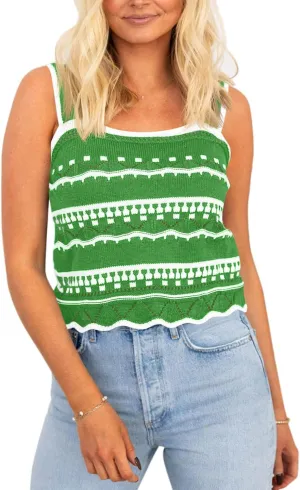 Saodimallsu Womens Striped Crop Tank Top Summer Sleeveless Square Neck Going Out Sexy Y2k Knit Slim Sweater Vest