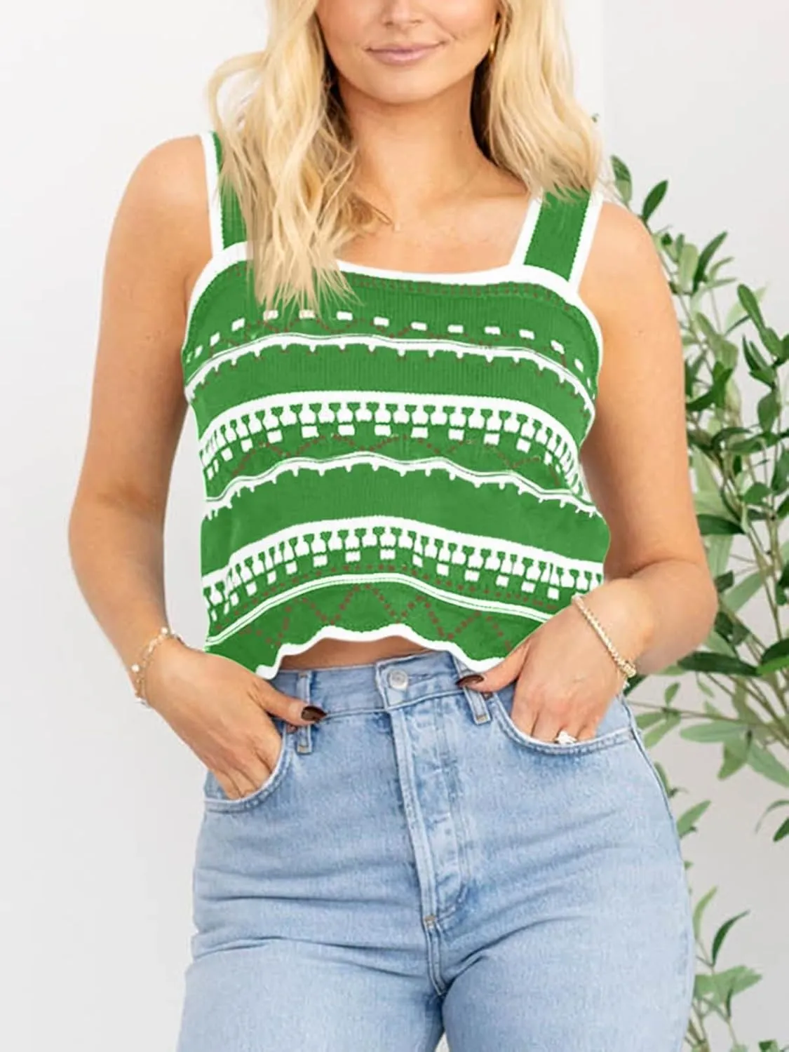 Saodimallsu Womens Striped Crop Tank Top Summer Sleeveless Square Neck Going Out Sexy Y2k Knit Slim Sweater Vest