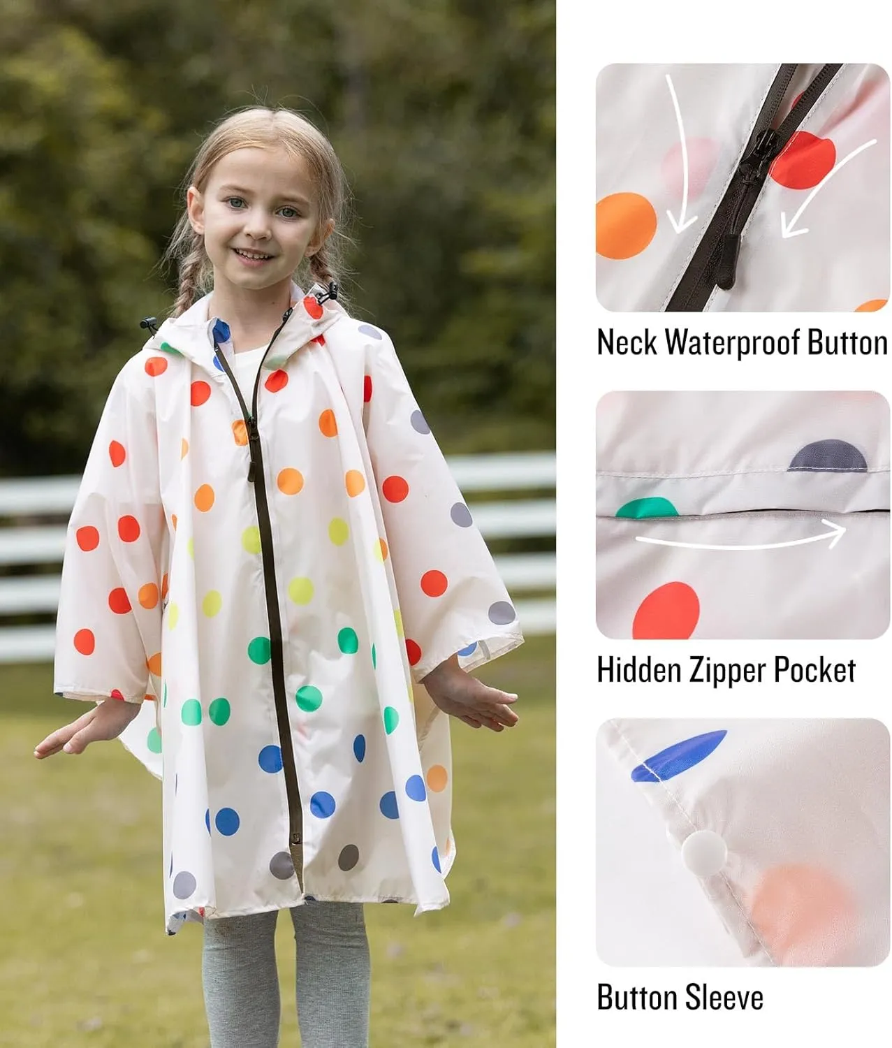 SaphiRose Lightweight Kids Rain Poncho Waterproof Jacket Zipper Up Rain Coat