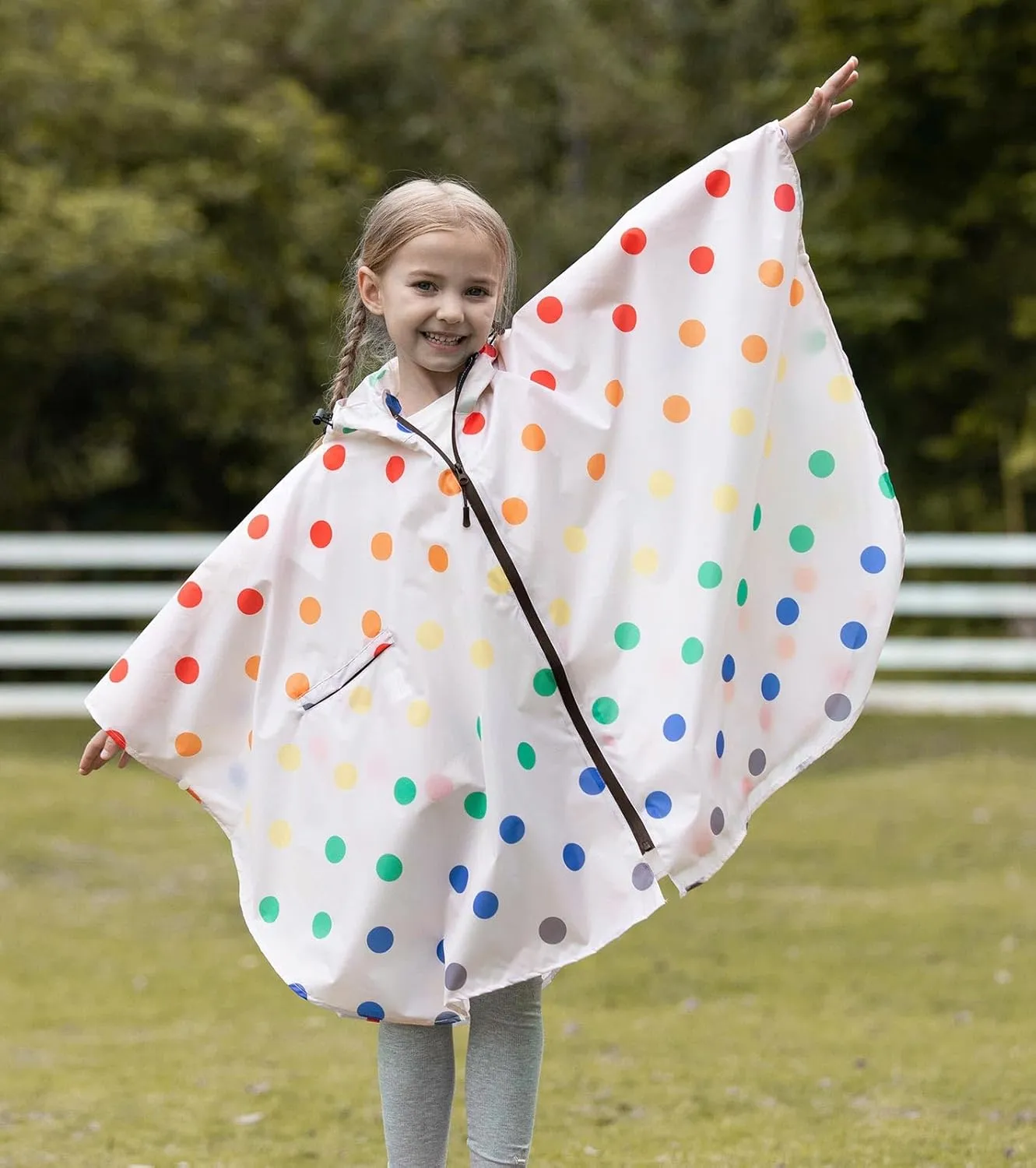 SaphiRose Lightweight Kids Rain Poncho Waterproof Jacket Zipper Up Rain Coat