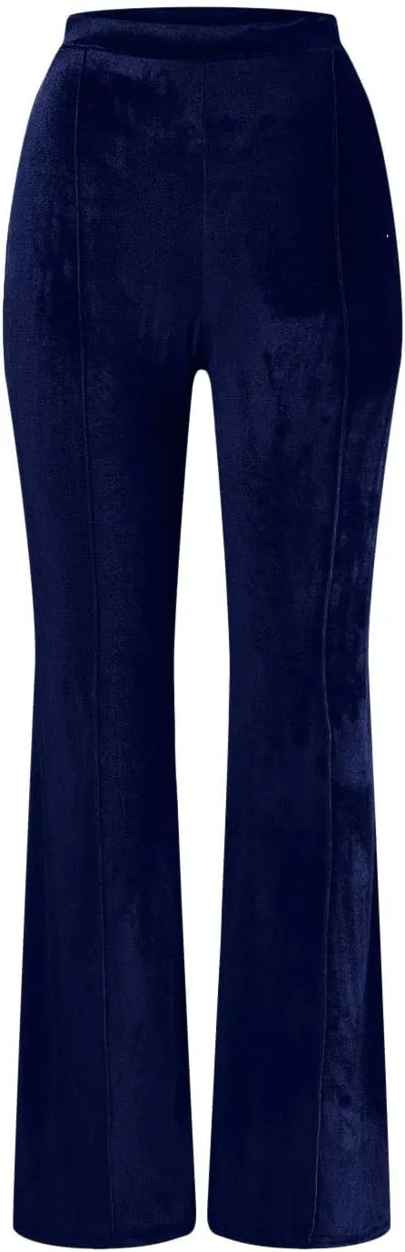 sdbrld Velvet Pants Women High Waisted Wide Leg Flare Elastic Waist Pull On Trousers Sparkle Pants