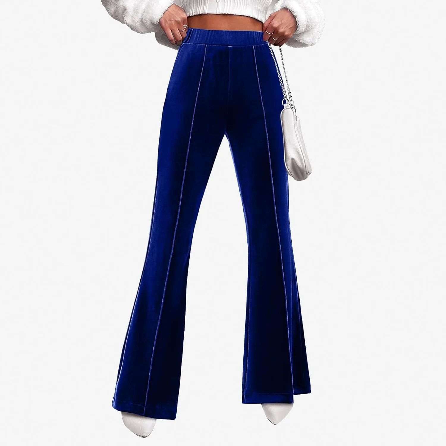 sdbrld Velvet Pants Women High Waisted Wide Leg Flare Elastic Waist Pull On Trousers Sparkle Pants