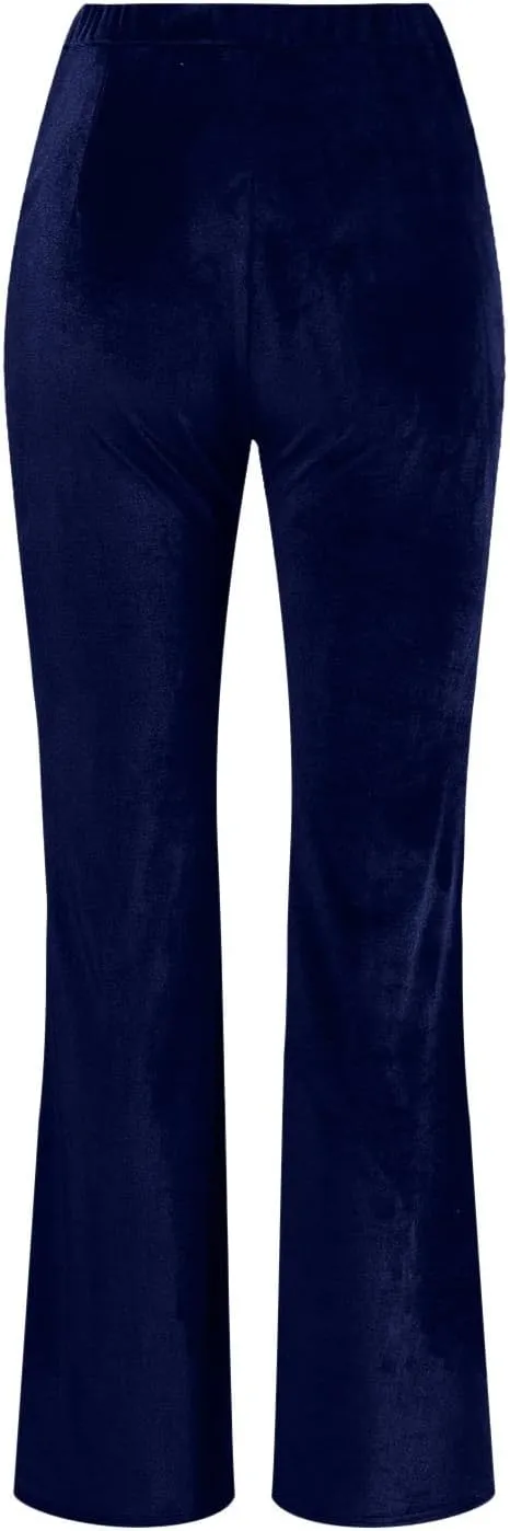 sdbrld Velvet Pants Women High Waisted Wide Leg Flare Elastic Waist Pull On Trousers Sparkle Pants