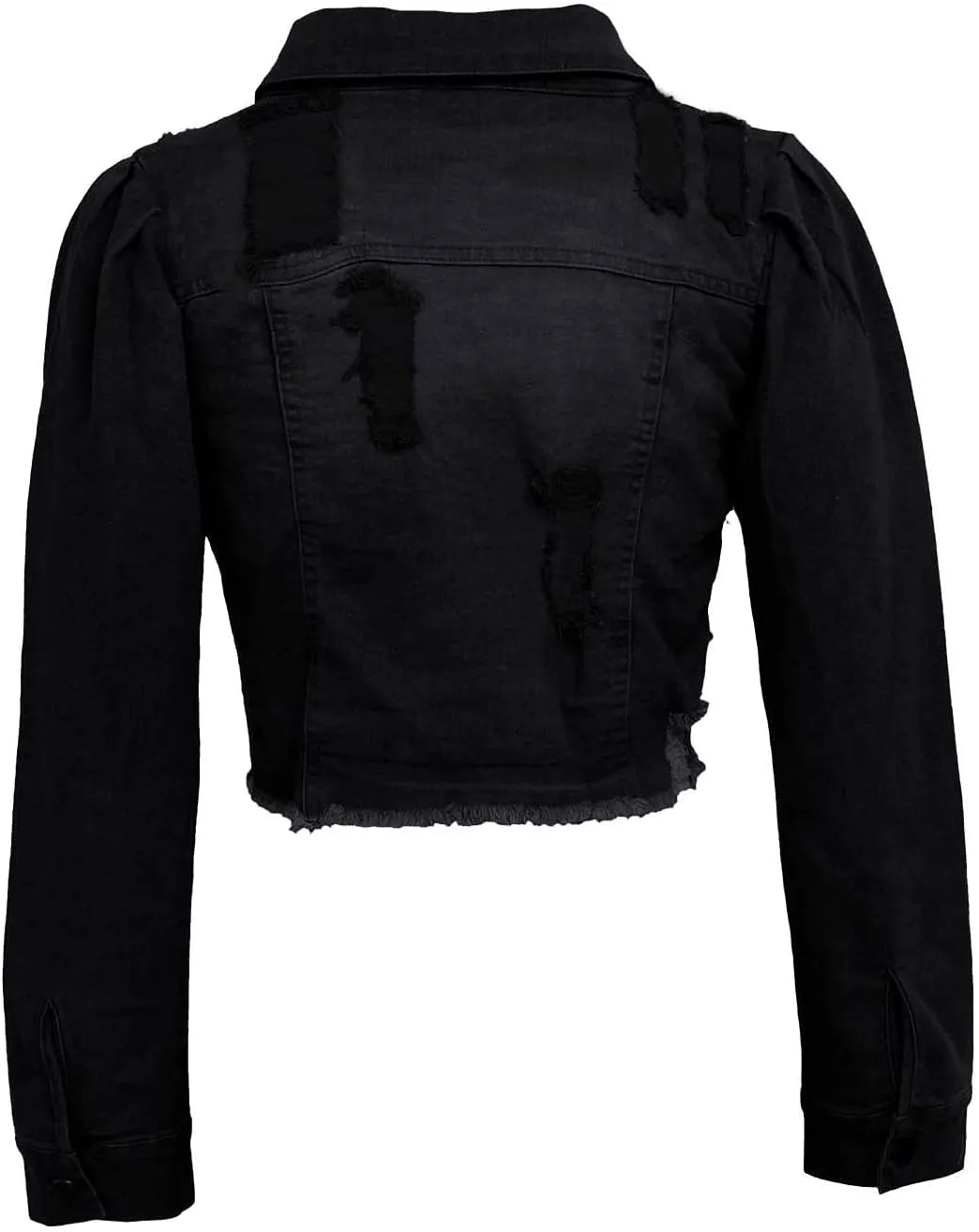 SERYU Jean Jacket for Women Ripped Puff Sleeve Frayed Slim Denim Crop Top Cropped Jean Jacket