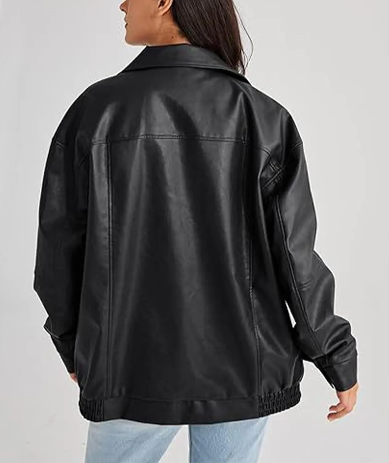 Sexyshine Women's Oversized Jackets PU Leather Leather Faux Motorcycle Plus Size Moto Biker Coat Fall Outfits
