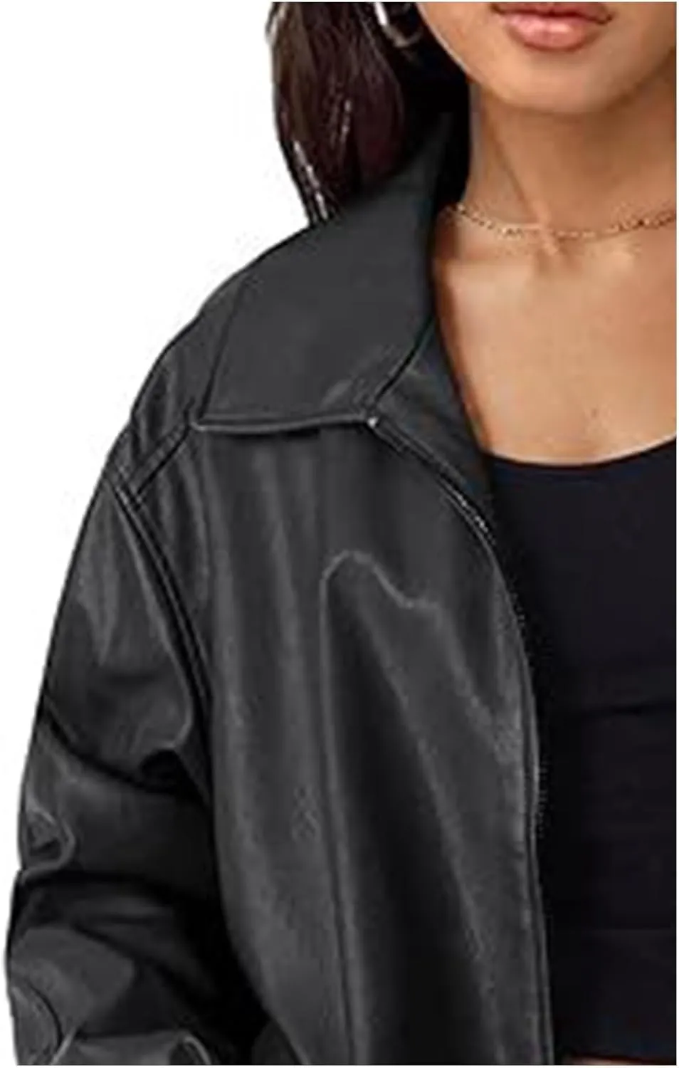 Sexyshine Women's Oversized Jackets PU Leather Leather Faux Motorcycle Plus Size Moto Biker Coat Fall Outfits