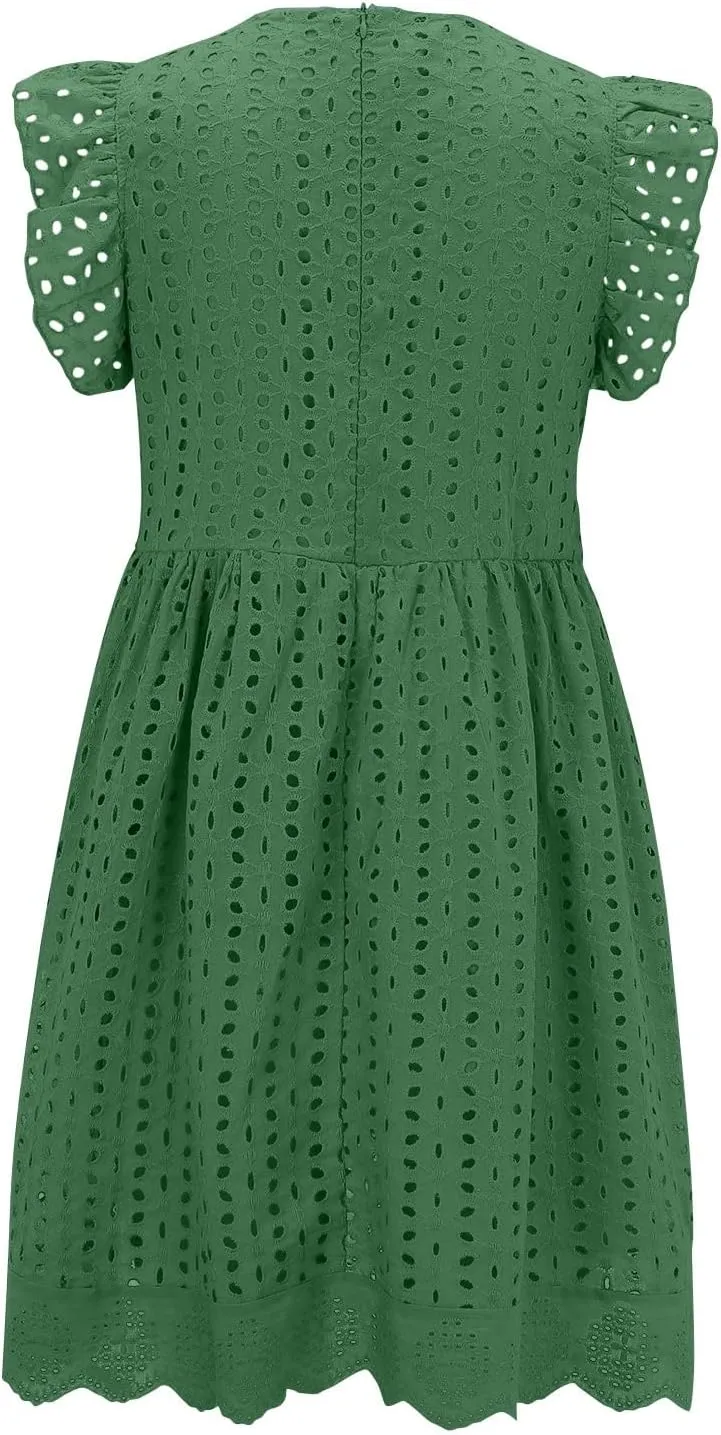 SHAOBGE Sundresses for Women Trendy 2024 Women's Lace Jacquard Cutout Pocket Liner Shorts V Neck Plus Size
