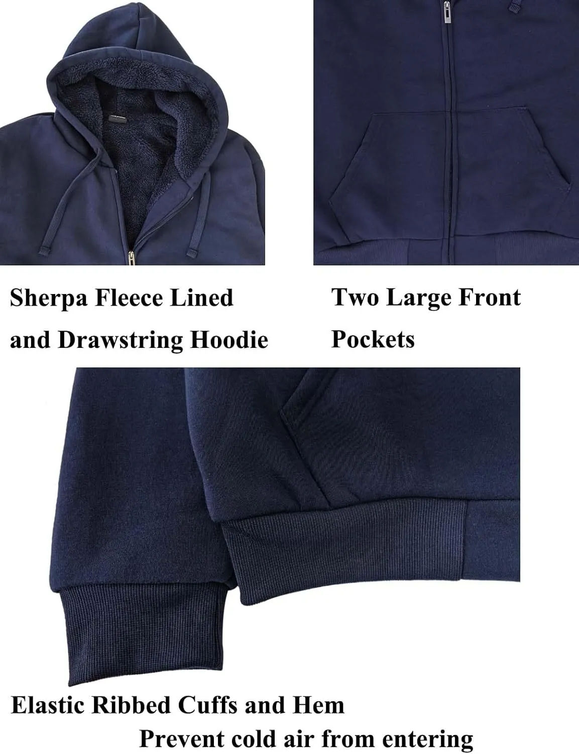 Sherpa Lined Hoodies for Men Heavyweight Full Zip Up Sweatshirt Thick Fleece Jackets Winter Warm Coats