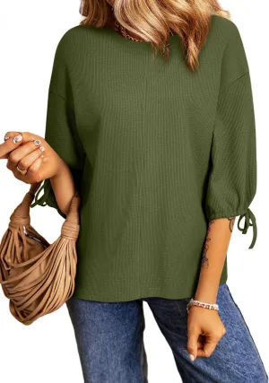 SHEWIN Women's 3/4 Length Sleeve Tunic Tops Loose Fit Casual Crewneck Waffle Knit T Shirts