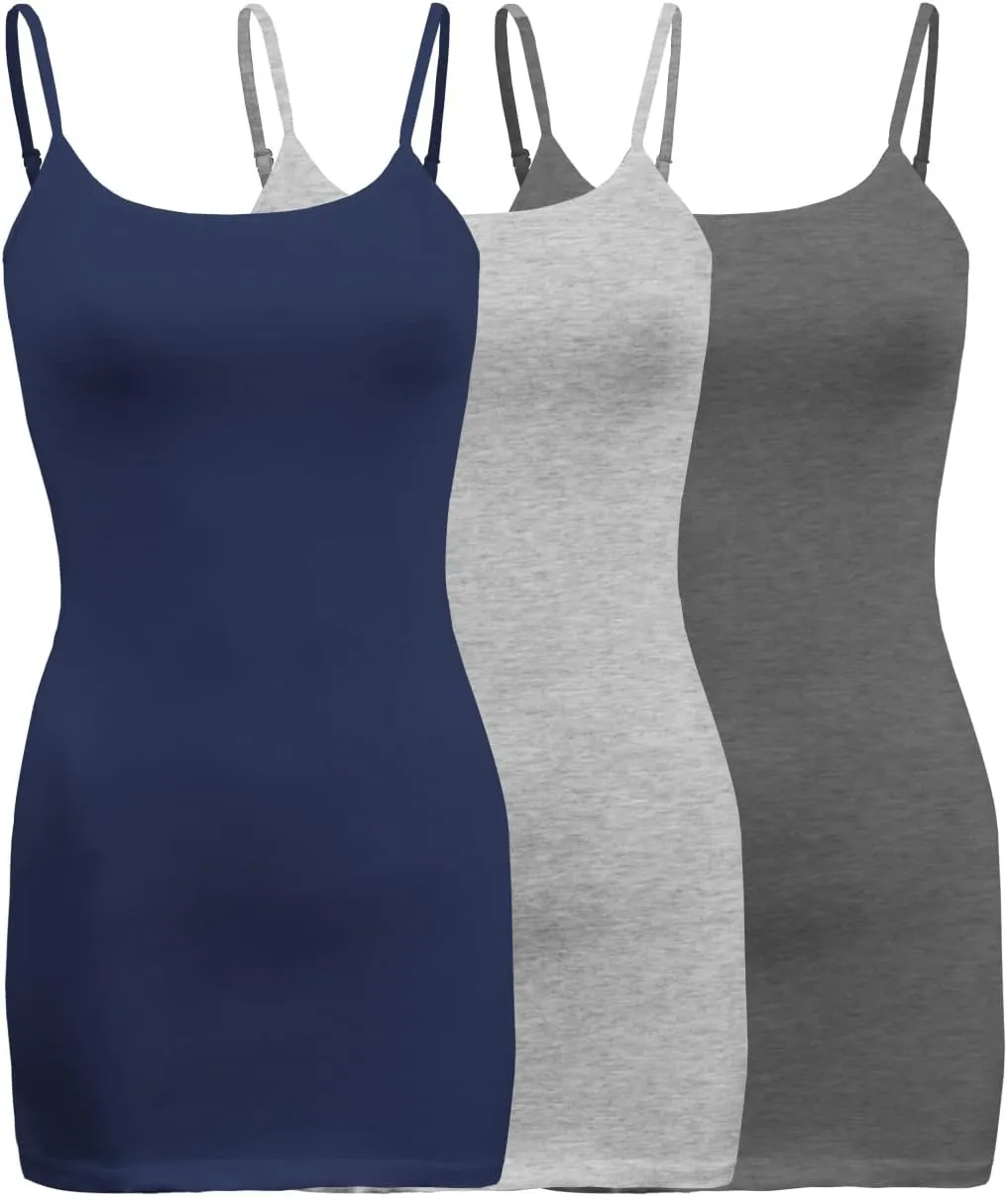 ShezPretty 3-Pack - Women's Basic Cami with Adjustable Spaghetti Straps Tank Top