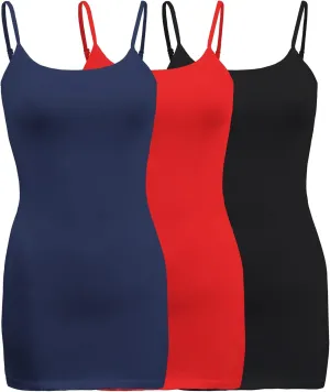 ShezPretty 3-Pack - Women's Basic Cami with Adjustable Spaghetti Straps Tank Top