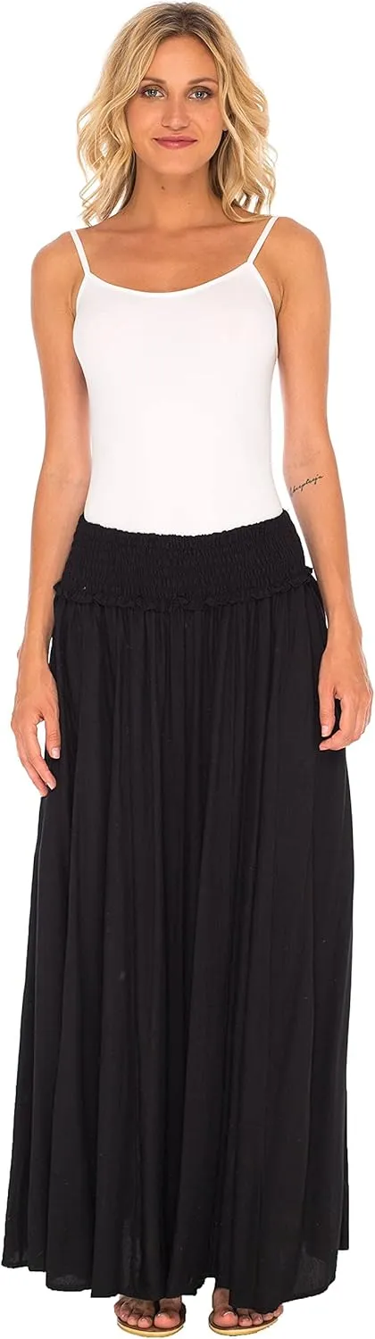 SHU-SHI Womens Palazzo Flowy Summer Pants Wide Leg Lounge Trousers Elastic Waist Side Pockets