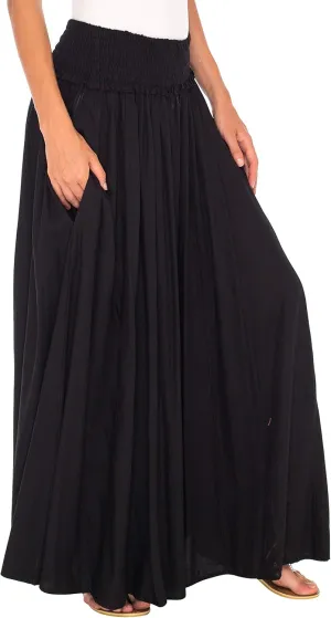 SHU-SHI Womens Palazzo Flowy Summer Pants Wide Leg Lounge Trousers Elastic Waist Side Pockets