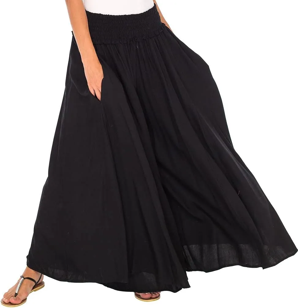 SHU-SHI Womens Palazzo Flowy Summer Pants Wide Leg Lounge Trousers Elastic Waist Side Pockets