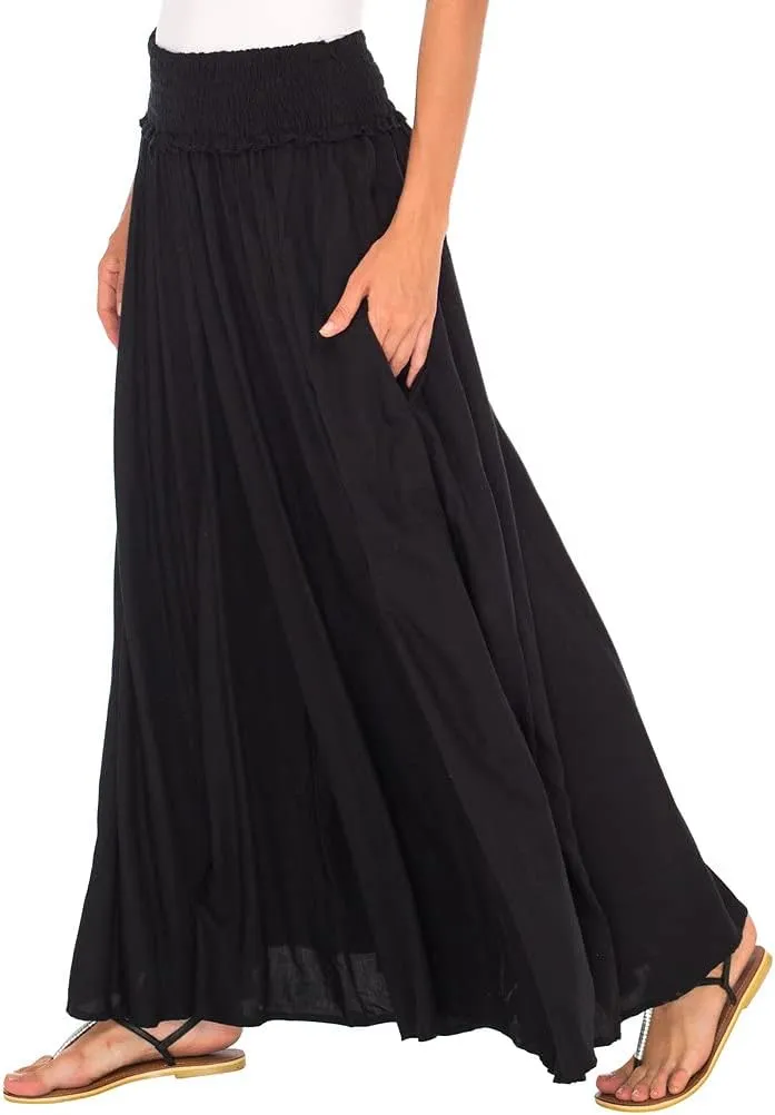 SHU-SHI Womens Palazzo Flowy Summer Pants Wide Leg Lounge Trousers Elastic Waist Side Pockets