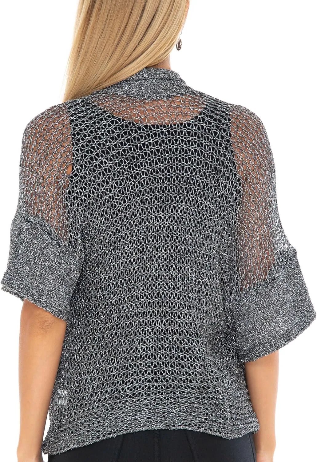 SHU-SHI Womens Short Sleeve Bolero Shrug Open Front Knit Cardigan Sheer Sweater