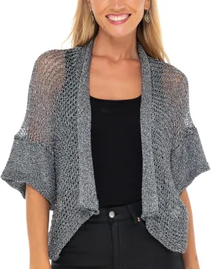 SHU-SHI Womens Short Sleeve Bolero Shrug Open Front Knit Cardigan Sheer Sweater