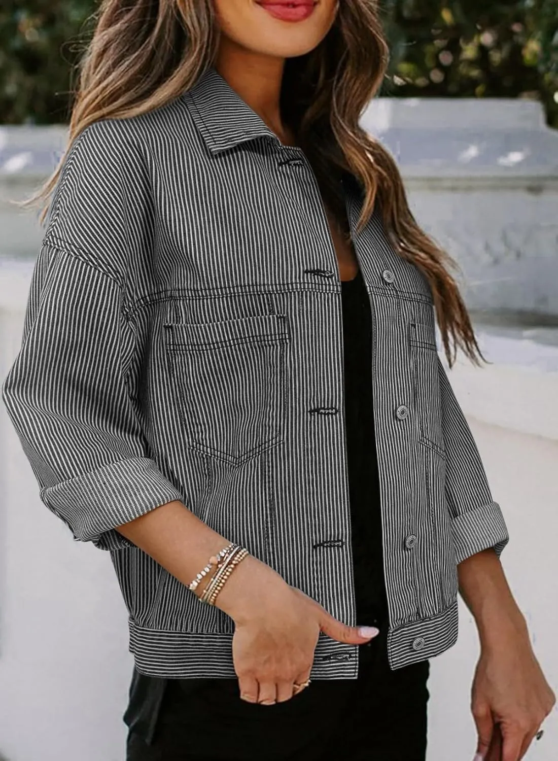 Sidefeel Women's Denim Jackets Casual Long Sleeve 2025 Spring Outfits Zimbaplatinum Jean Jacket
