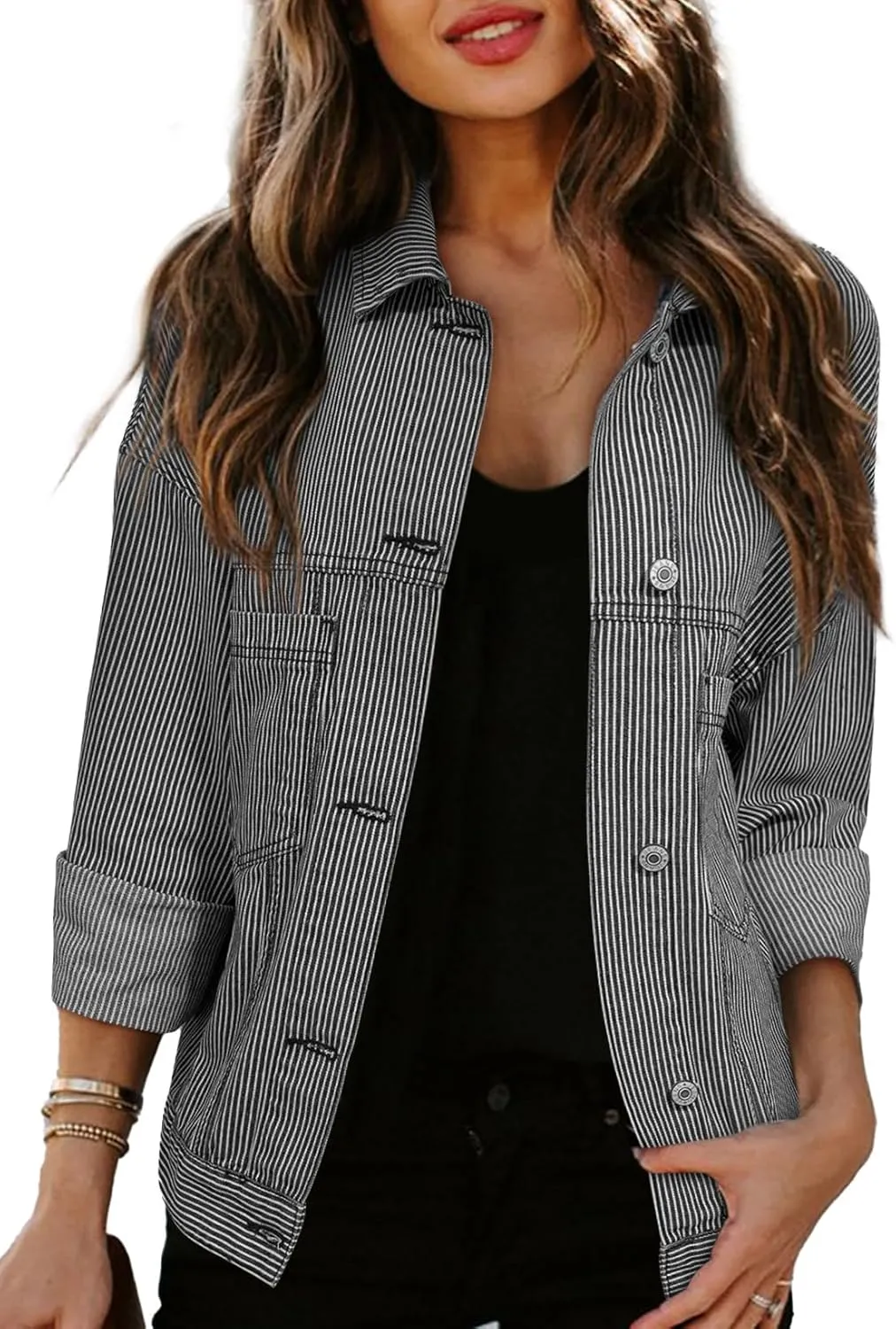 Sidefeel Women's Denim Jackets Casual Long Sleeve 2025 Spring Outfits Zimbaplatinum Jean Jacket
