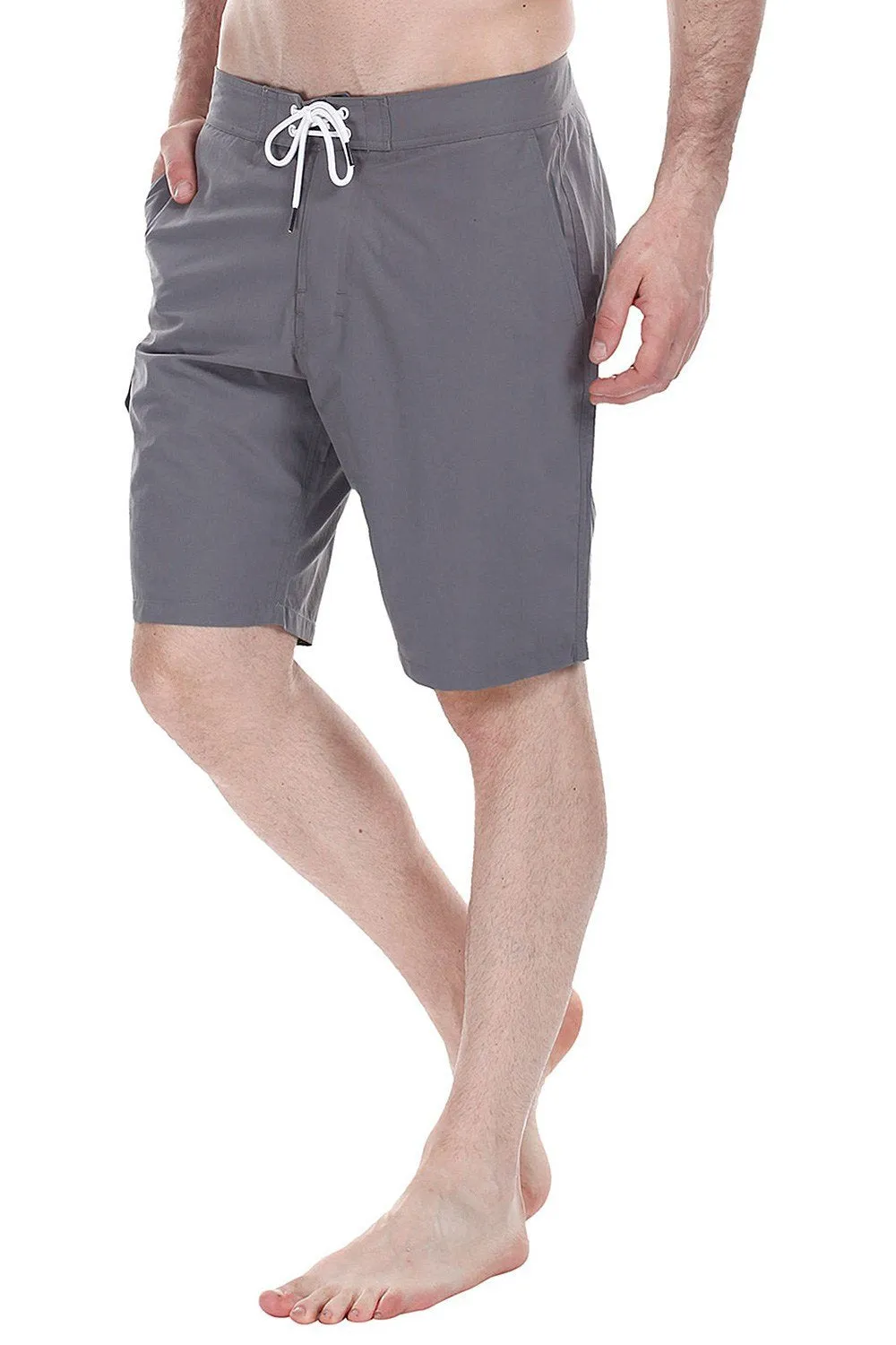 Solid Quick Dry Board Shorts With Side Pockets