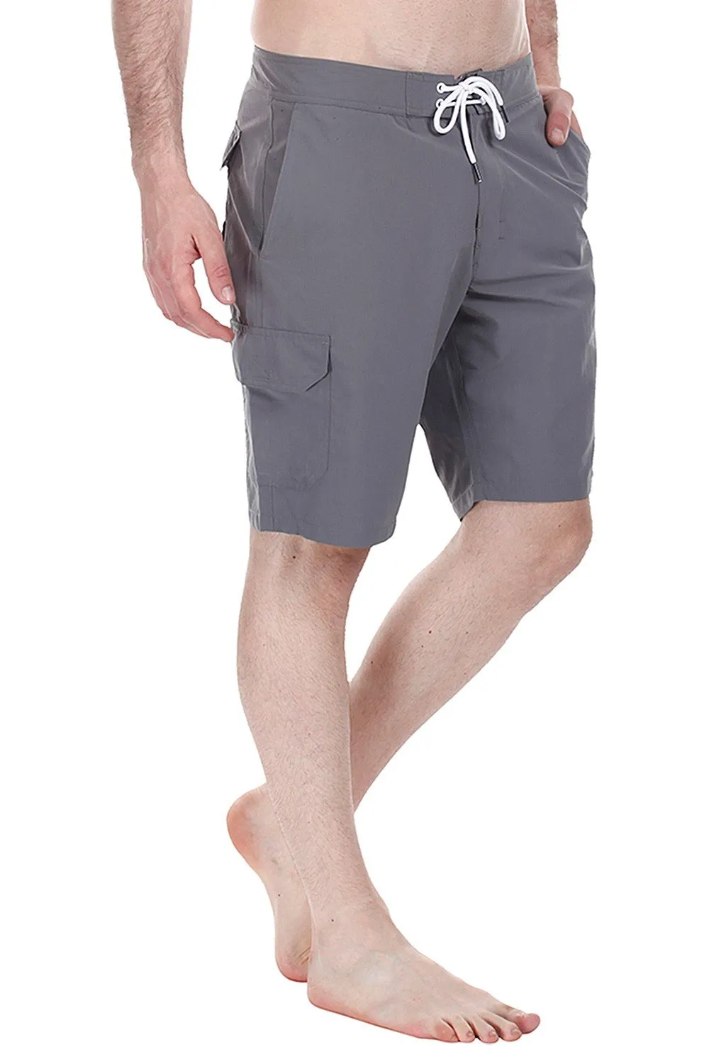 Solid Quick Dry Board Shorts With Side Pockets