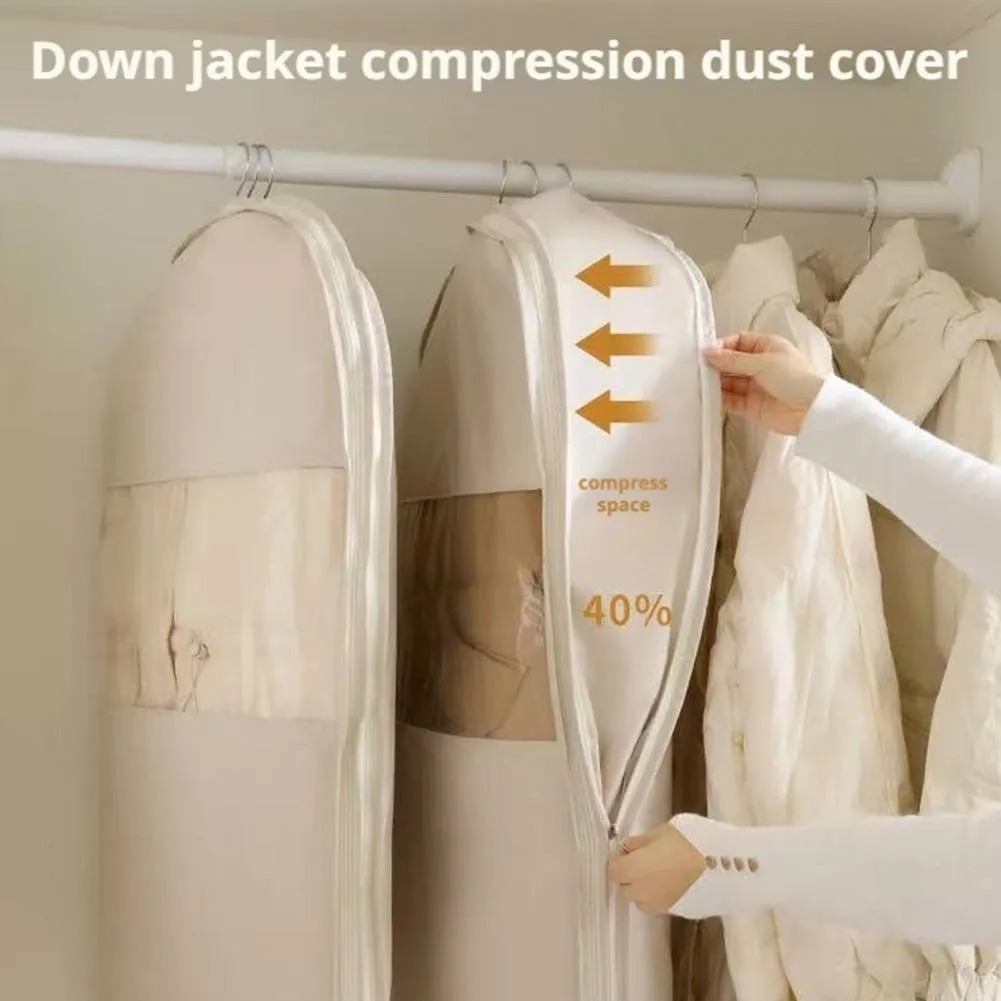 Space Saving Hanging Garment Bag with Self Compression Zipper,Dust-Proof Compression Storage Bag Thick Closet Organizer for Coats Blankets, Sweaters, Seasonal Clothes