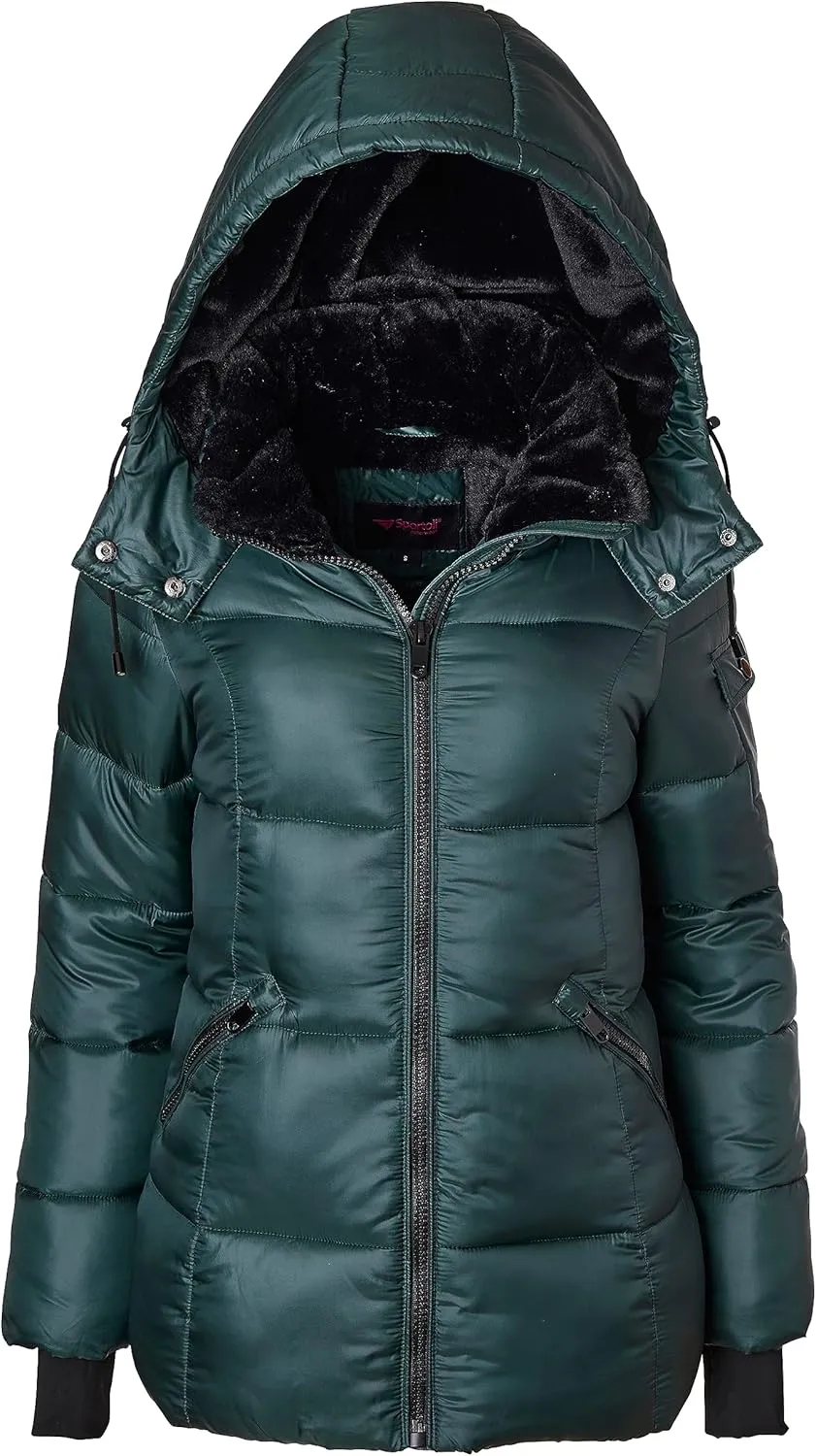 Sportoli Womens Winter Coat Hooded Plush Lined Quilted Warm Zip Up Puffer Jacket
