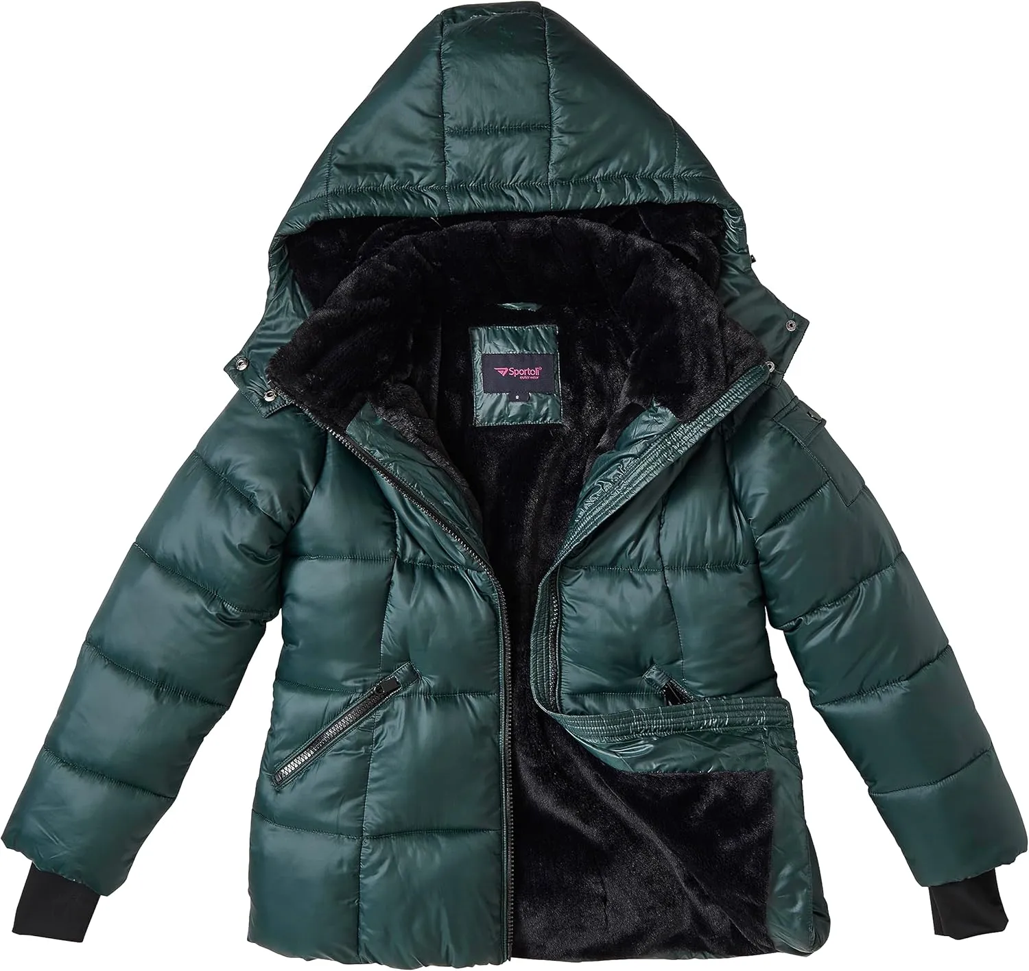 Sportoli Womens Winter Coat Hooded Plush Lined Quilted Warm Zip Up Puffer Jacket