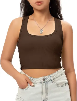 Sports Crop Tank Tops for Women Cropped Workout Tops Racerback Running Yoga Tanks Cotton Sleeveless Gym Shirts