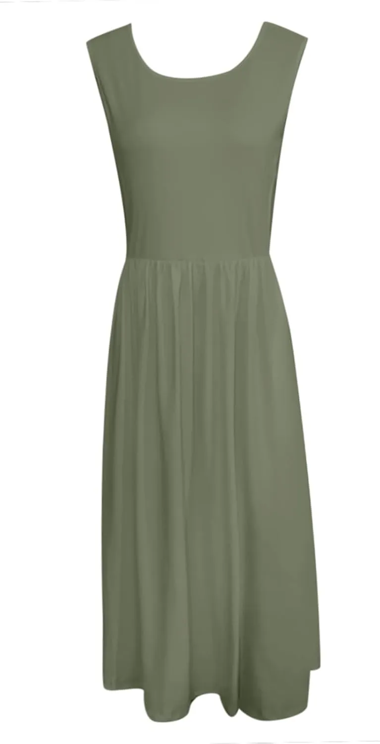 Spring Dresses for Women Tank Midi Dress Sleeveless A-Line Casual Floral T-Shirt Flowy Beach Sundress with Pockets