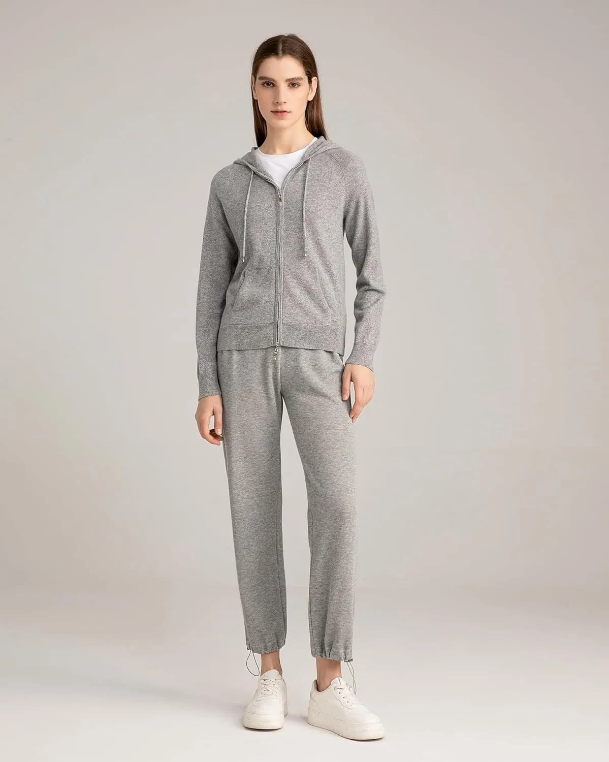State Cashmere 2-Way Zip Up Hoodie with Pockets and Zipper 100% Pure Cashmere Long Sleeve Sweater for Women Cashmere Hoodies