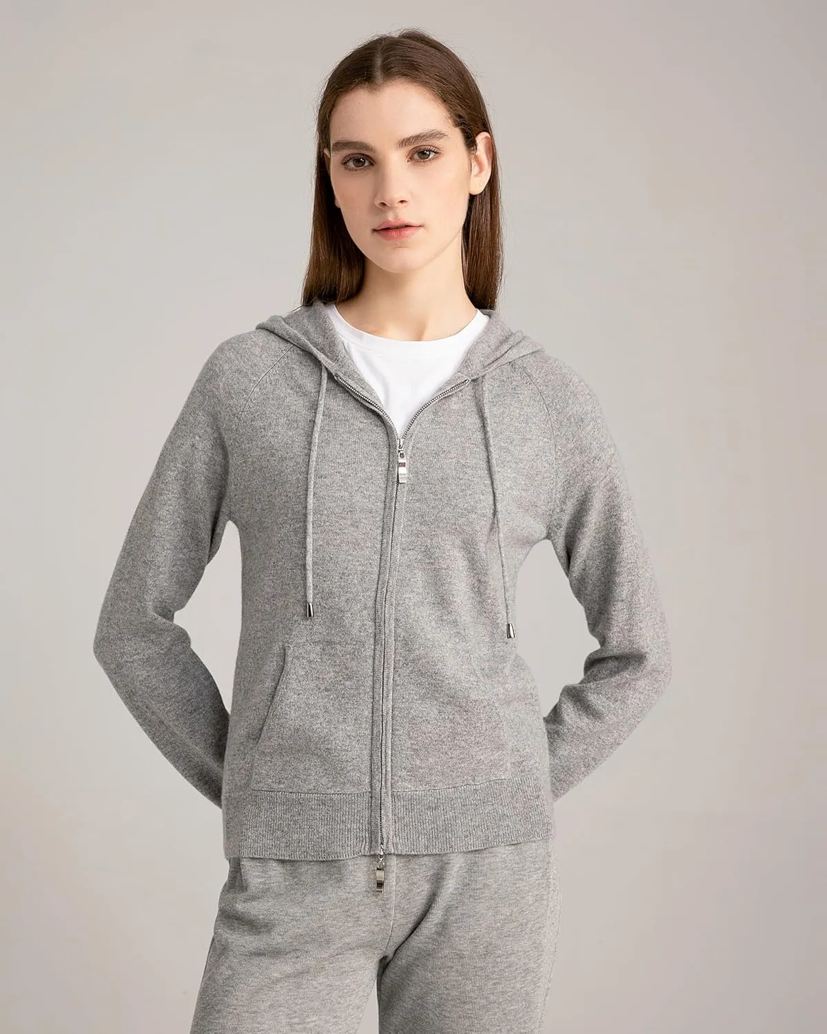 State Cashmere 2-Way Zip Up Hoodie with Pockets and Zipper 100% Pure Cashmere Long Sleeve Sweater for Women Cashmere Hoodies