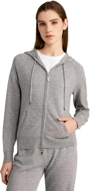 State Cashmere 2-Way Zip Up Hoodie with Pockets and Zipper 100% Pure Cashmere Long Sleeve Sweater for Women Cashmere Hoodies