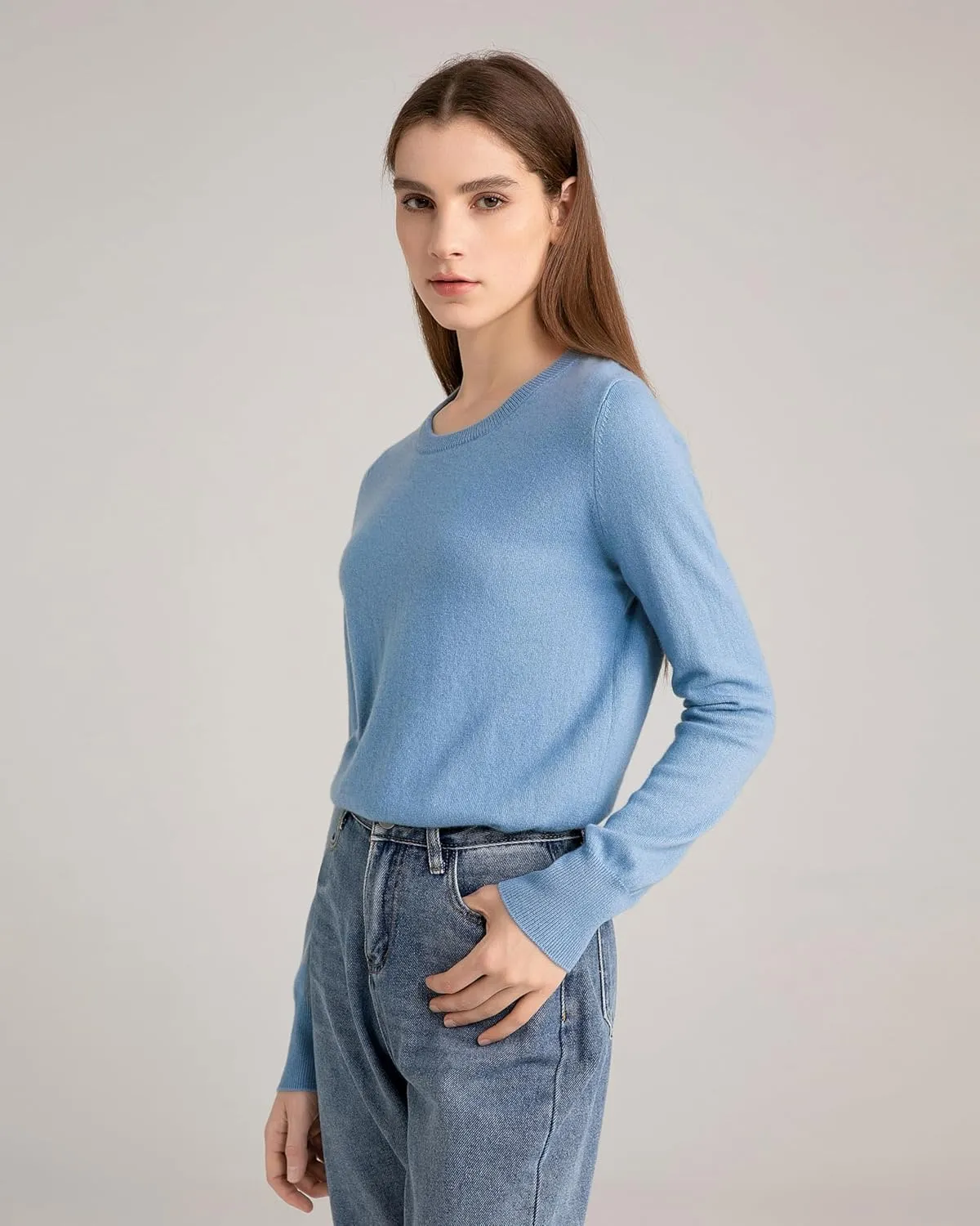 State Cashmere Womens Essential Crewneck Sweater 100% Pure Cashmere Classic Long Sleeve Pullover