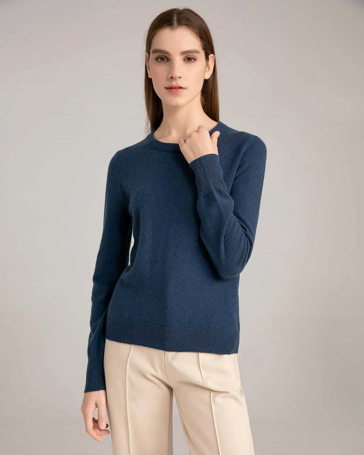 State Cashmere Womens Essential Crewneck Sweater 100% Pure Cashmere Classic Long Sleeve Pullover