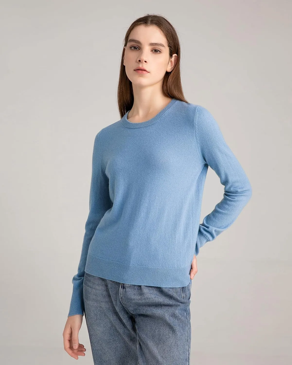 State Cashmere Womens Essential Crewneck Sweater 100% Pure Cashmere Classic Long Sleeve Pullover