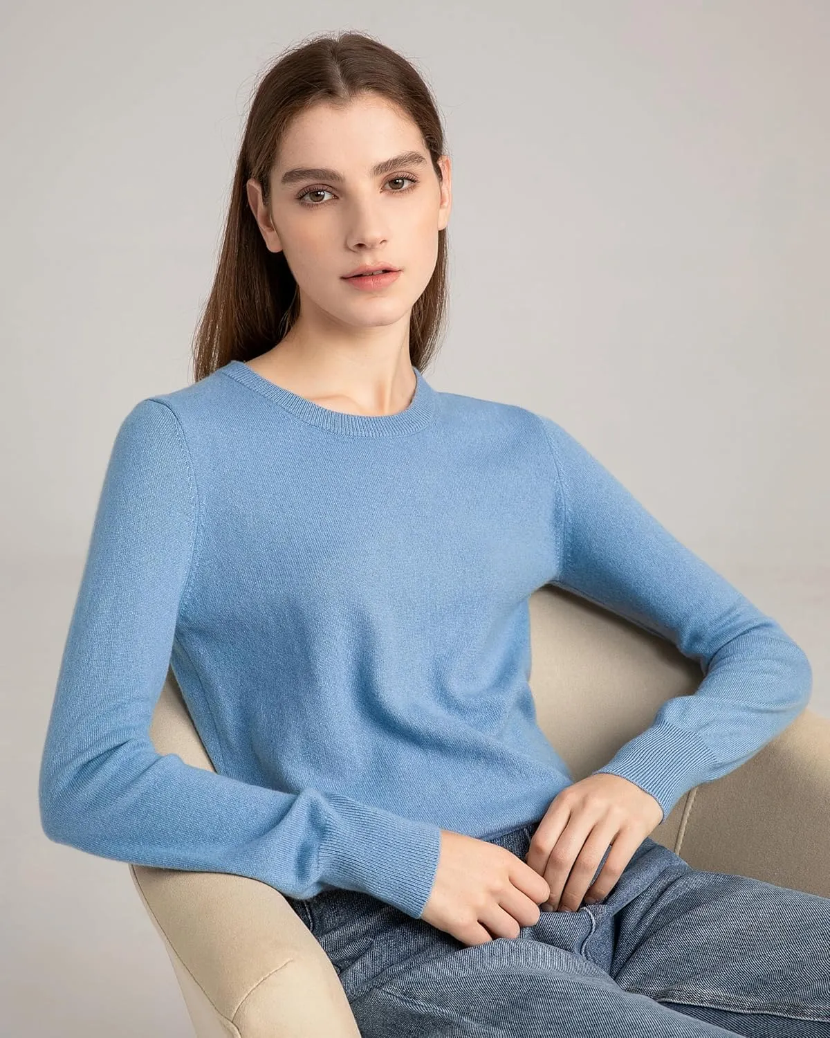 State Cashmere Womens Essential Crewneck Sweater 100% Pure Cashmere Classic Long Sleeve Pullover