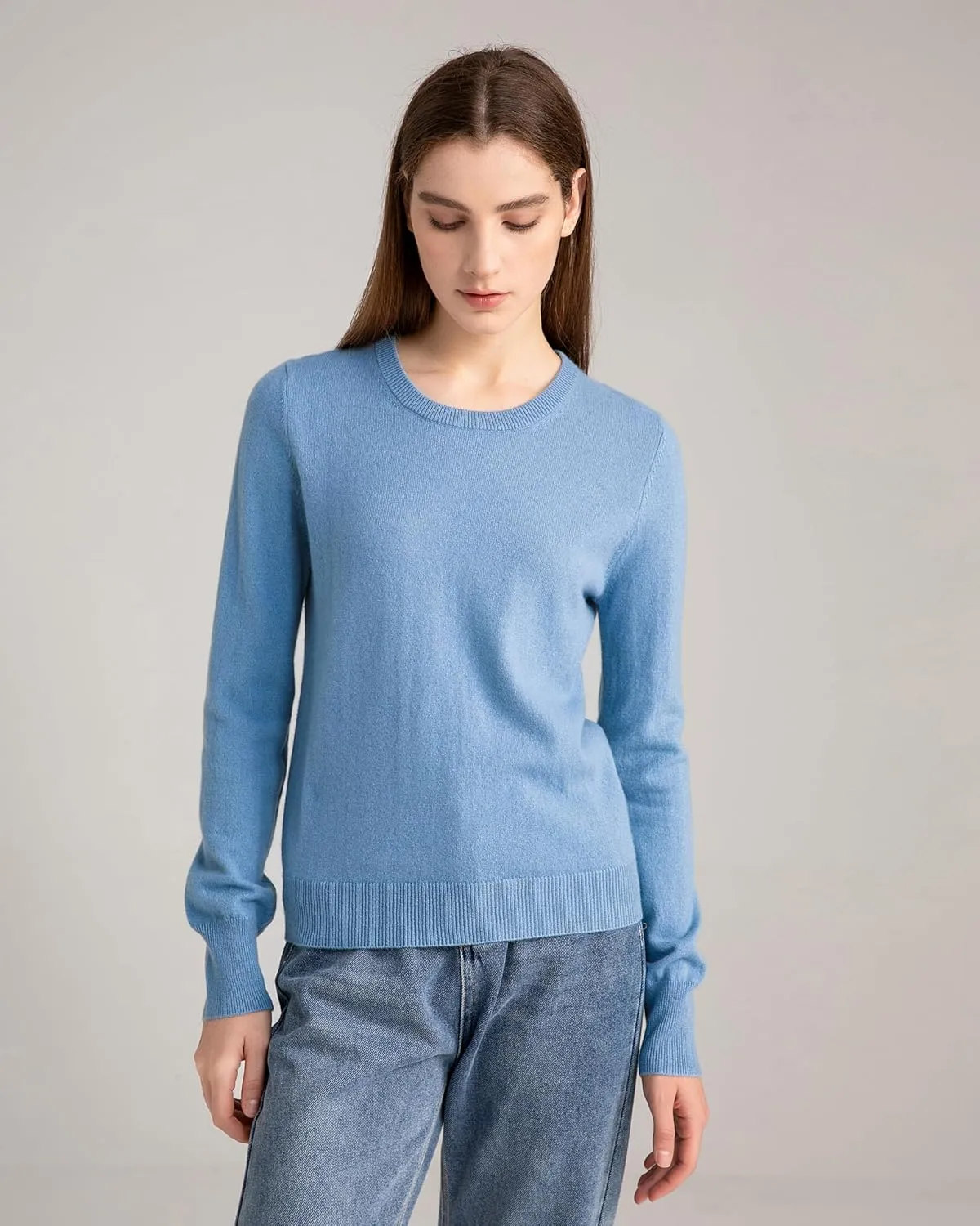 State Cashmere Womens Essential Crewneck Sweater 100% Pure Cashmere Classic Long Sleeve Pullover