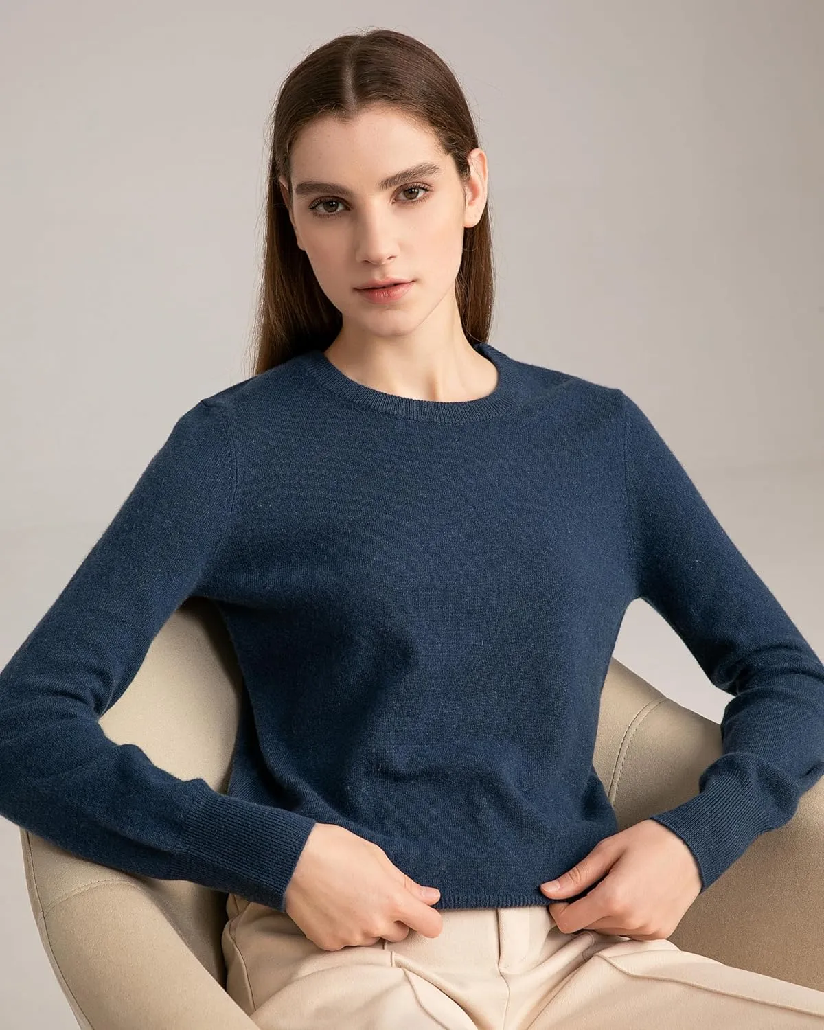 State Cashmere Womens Essential Crewneck Sweater 100% Pure Cashmere Classic Long Sleeve Pullover