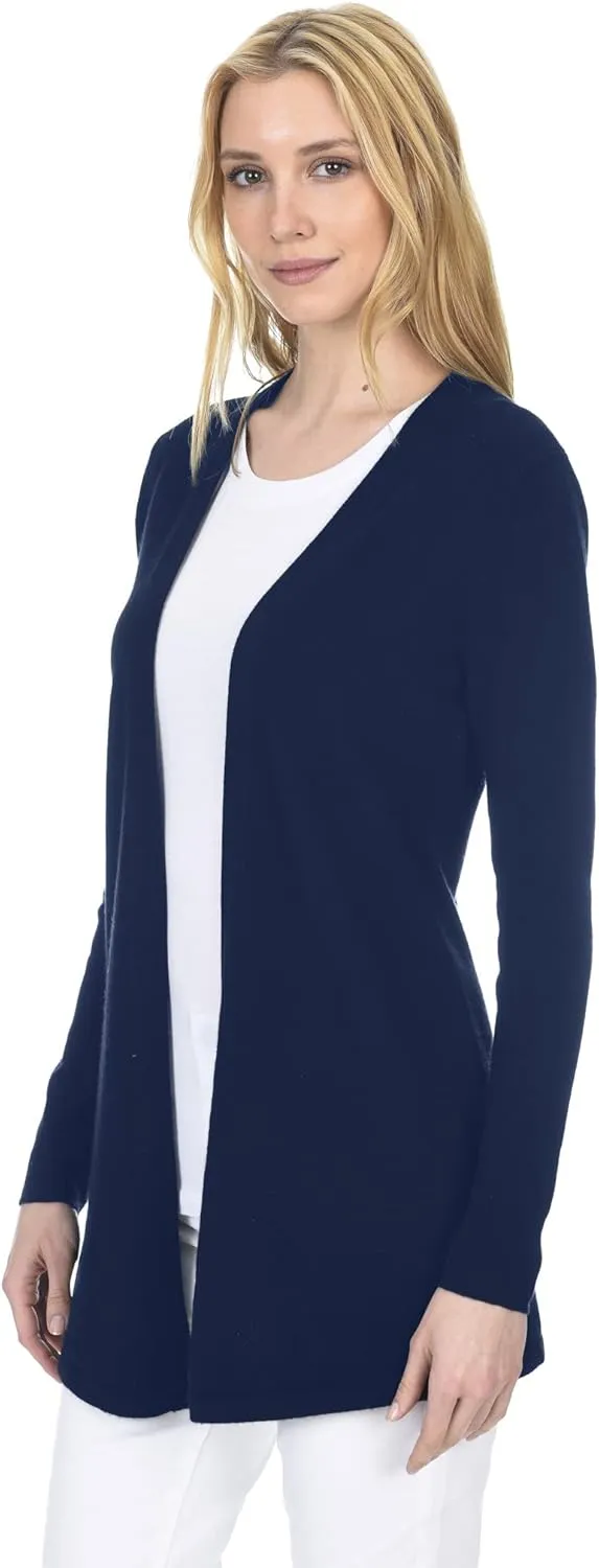 State Fusio Women's Open Front Cardigan 100% Merino Wool Long Sleeve Sweater