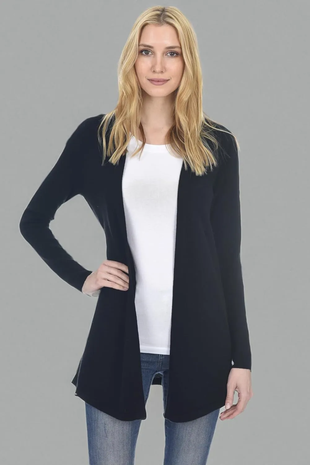 State Fusio Women's Open Front Cardigan 100% Merino Wool Long Sleeve Sweater
