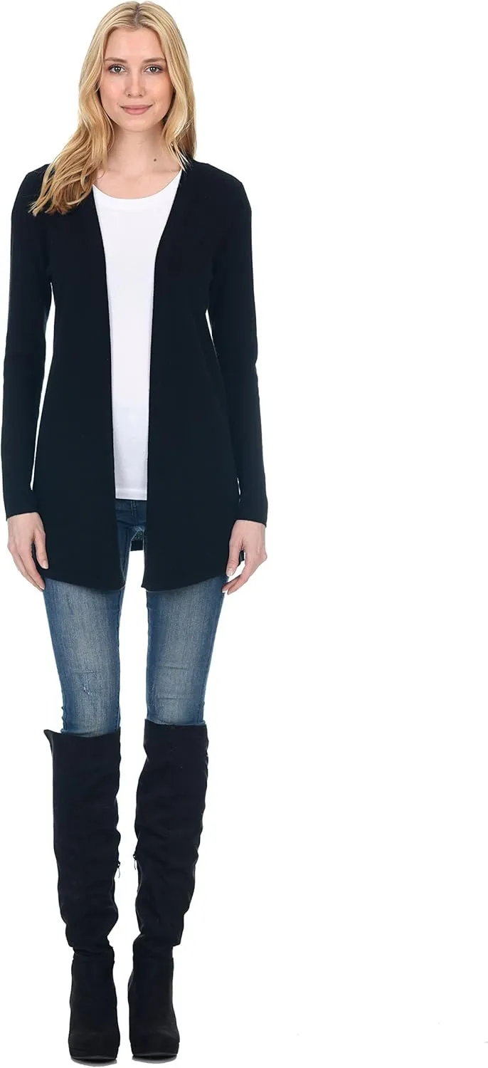State Fusio Women's Open Front Cardigan 100% Merino Wool Long Sleeve Sweater