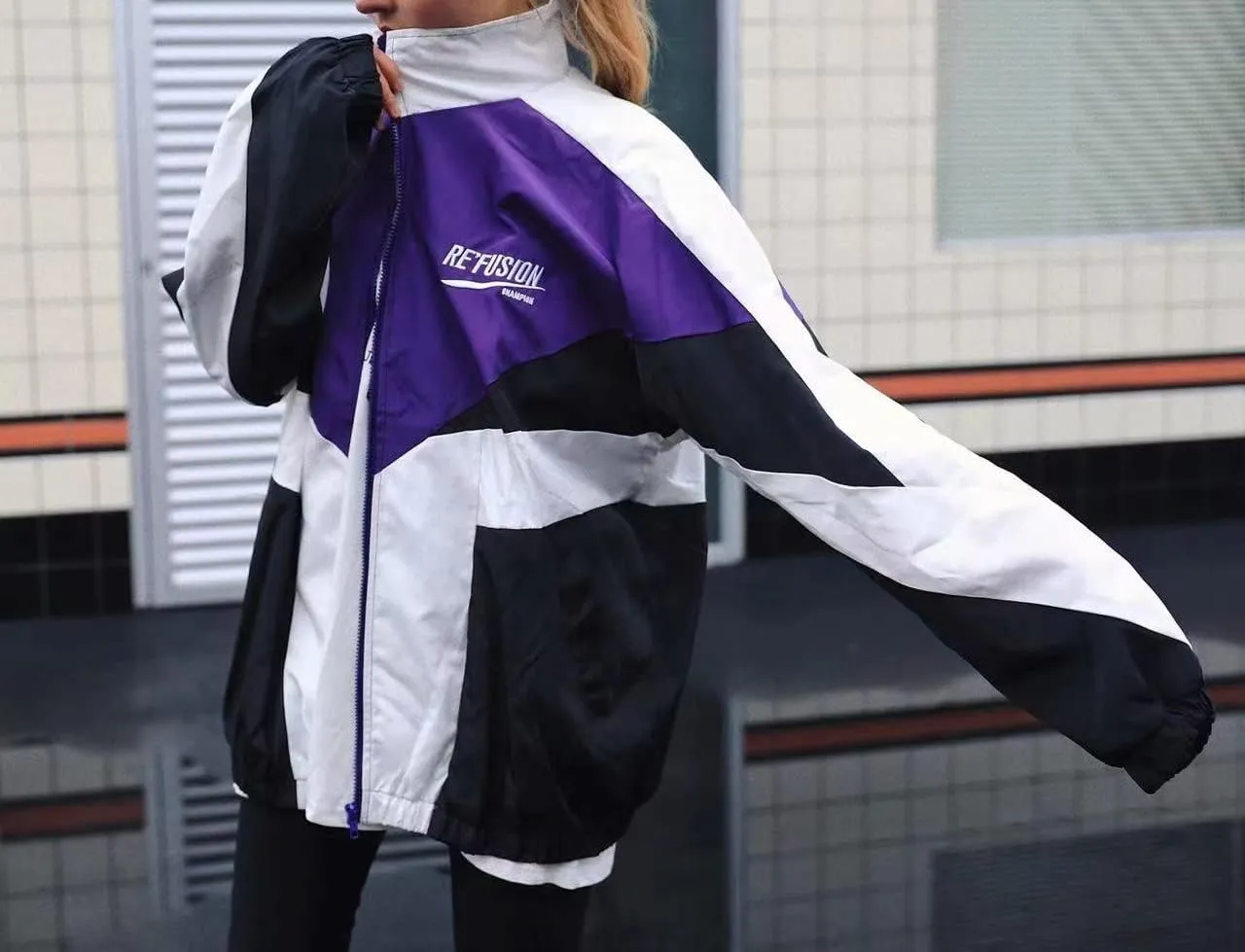 Sumleno Y2k Jacket for Women Zip Up Bomber Jacket Y2k Clothing Racing Varsity Oversized Color Block Coat Unisex