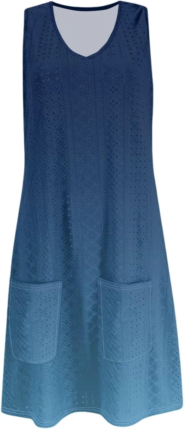 Summer Dresses for Women 2025 Eyelet Casual Sleeveless Floral Print Tank Sundresses Beach Cover Up with Pockets