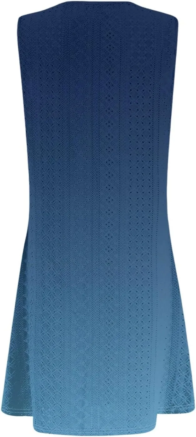 Summer Dresses for Women 2025 Eyelet Casual Sleeveless Floral Print Tank Sundresses Beach Cover Up with Pockets