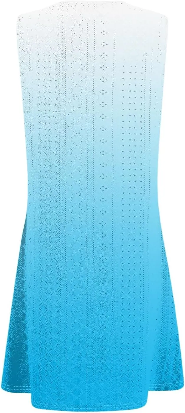 Summer Dresses for Women 2025 Eyelet Casual Sleeveless Floral Print Tank Sundresses Beach Cover Up with Pockets