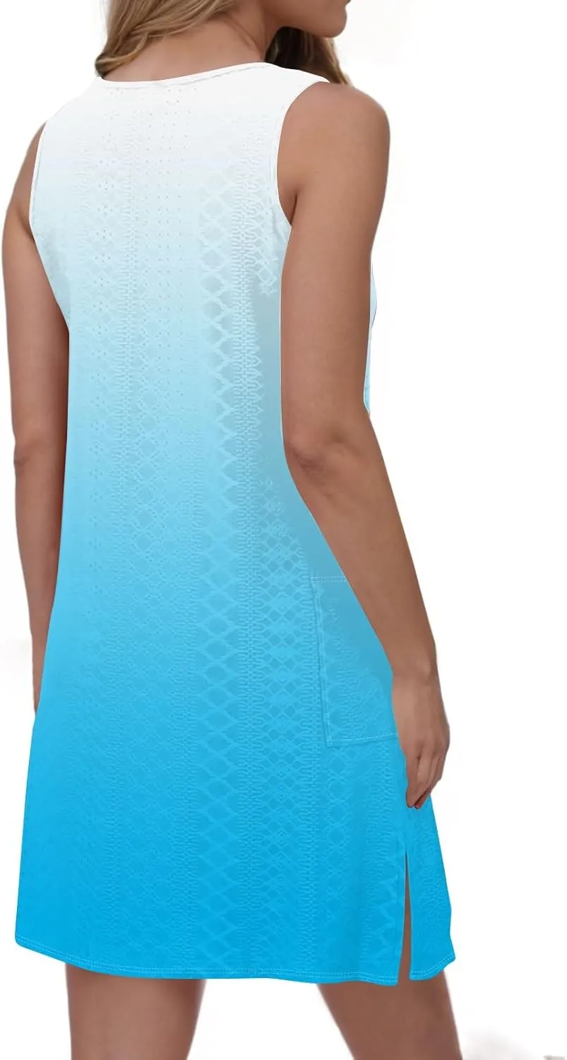 Summer Dresses for Women 2025 Eyelet Casual Sleeveless Floral Print Tank Sundresses Beach Cover Up with Pockets